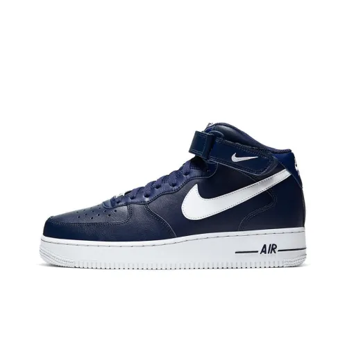 Nike Air FORCE 1 Non Slip Легкий MID Скейтбординг Кроссовки Унисекс Морской Синий
