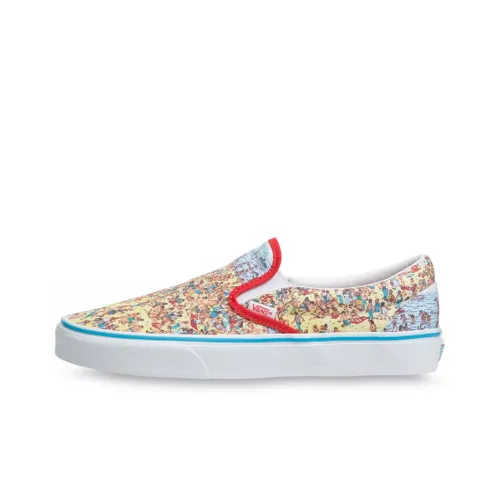 WHERE'S WALDO x VANS Slip On Series Low Skateboard Shoes Унисекс Желтый С принтом персонажа мультфильма по всей поверхности