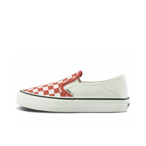 VANS Slip On Series Шахматный узор Низкие кеды для скейтбординга Женские Красно-белые