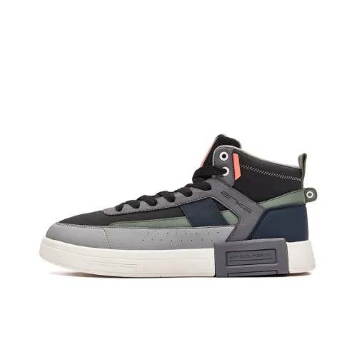 Erke Rush Non Slip Легкий Высокий Топ Скейтборд Кроссовки Мужские Черный Серый