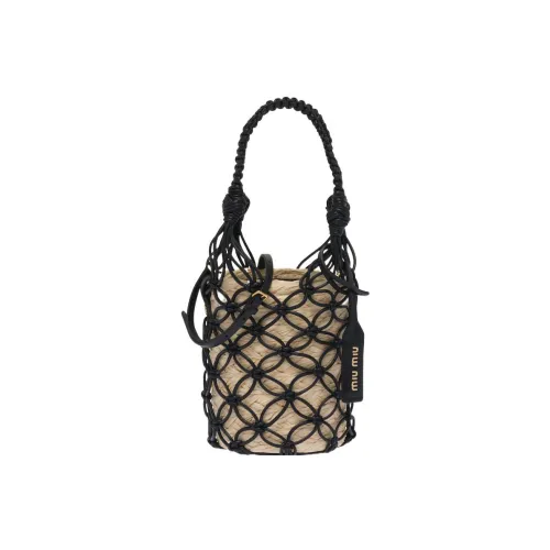MIU MIU Солома And Прутья ивы Ведрообразная сумка Сумка через плечо Сумка Обычная Женская Коричневая Черная