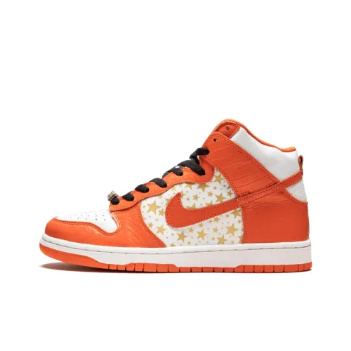 Supreme x Nike Dunk SB Pro SB 'Orange' Покрытие Slip-resistant High Top Скейтборд Кроссовки Мужские Белый Оранжевый