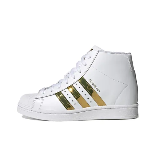 Adidas Originals SUPERSTAR UP MID Топ Кроссовки для скейтбординга Женские Белые Золотые