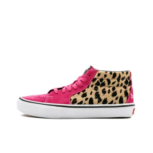 Supreme x Vans SK8 Velvet Leopard Purple Pink MID Skateboard Shoes Unisex Red Leopard Print Supreme x Vans SK8 Бархат Леопард Фиолетовый Розовый MID Скейтборд Кроссовки Унисекс Красный Леопард С принтом