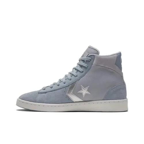 Конверс Cons Pro Leather Slip-Resistant Abrasion-Resistant High Top Skateboard Shoes Unisex Gray Blue Silver