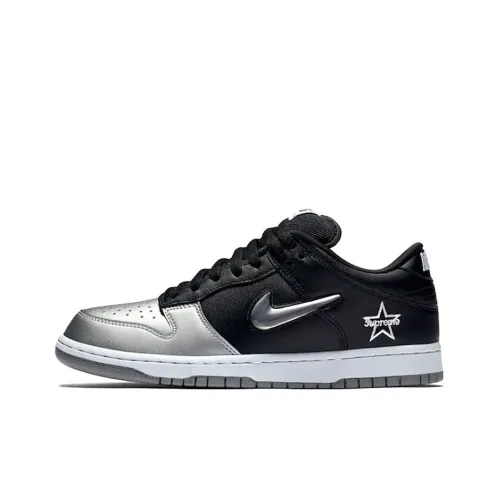 Supreme x Nike Dunk SB Low Топ Скейтборд Кроссовки Унисекс Черный Серебряный