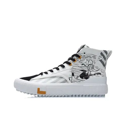 LiNing Disney Slip-Resistant Abrasion-Resistant Легкие Высокие Кроссовки для Скейтбординга Унисекс Белый Черный