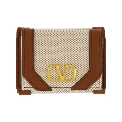 Valentino Холст и Кожа Кошелек Мини Женский Бежевый Коричневый