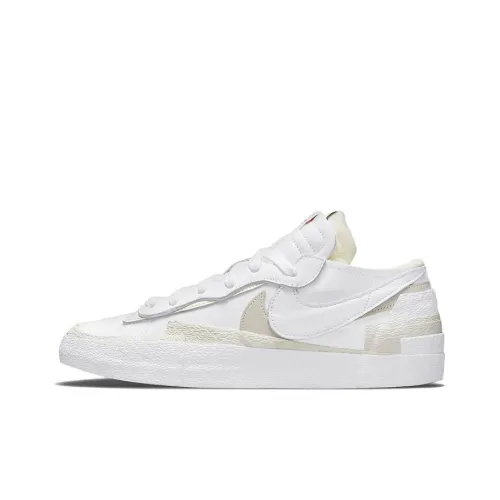 Sacai x Nike Blazer 'Белый Лакированная кожа' Низкие Кроссовки для скейтбординга Унисекс Белый