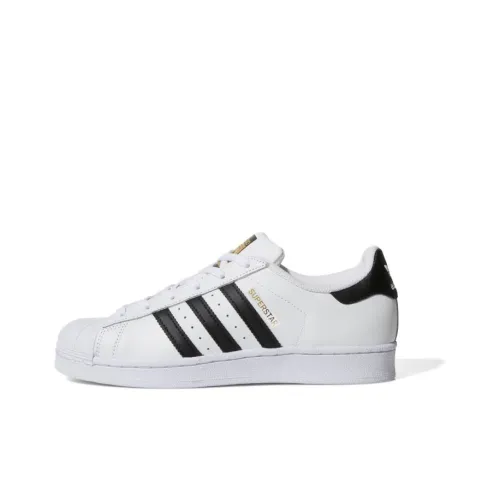 Adidas Originals Superstar Shell Head Low Skateboard Кроссовки Женские Белые с Черным и Золотым Логотипом