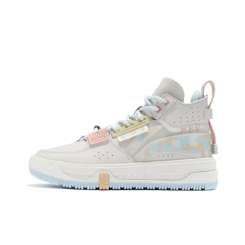 LINING Анти-скользящий и износостойкий визуально увеличивающий рост MID Топ Скейтборд Кроссовки Женские Белые Песочно-серый