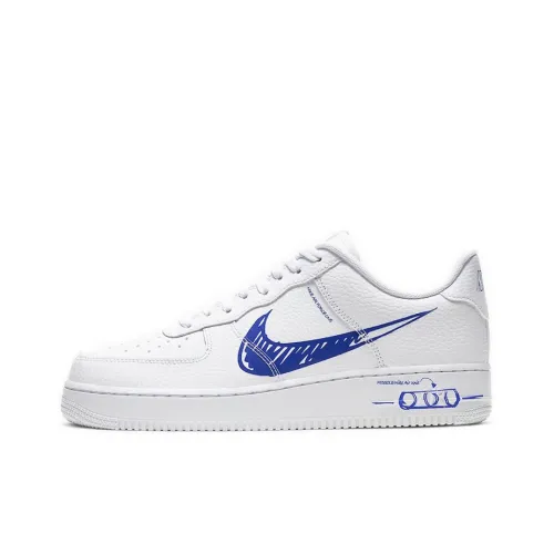 Nike Air FORCE 1 Sketch Non Slip Lightweight Low Top Скейтбординг Кроссовки Unisex Белый Синий Graffiti