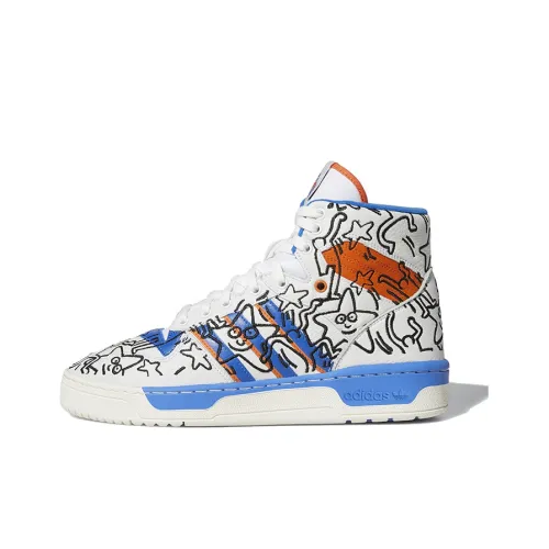 Keith Haring x Adidas Originals Rivalry Hi Low Slip Легкие Высокие Скейтбординг Кроссовки Унисекс Синий Белый Граффити