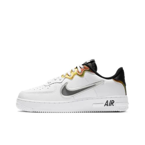 Nike Air FORCE 1 React LV8 D MS X Покрытие Slip-Resistant Низкие Кроссовки для скейтбординга Унисекс Черный Белый Ослепительный Цвет