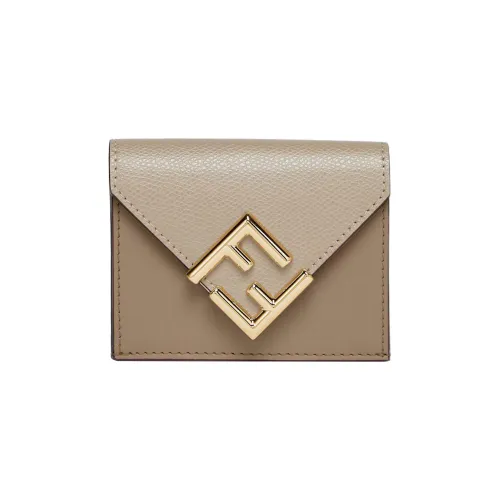 FENDI FF Diamonds Series Телячья кожа Кошелек Держатель для карт Кошелек Средний Женский Серый