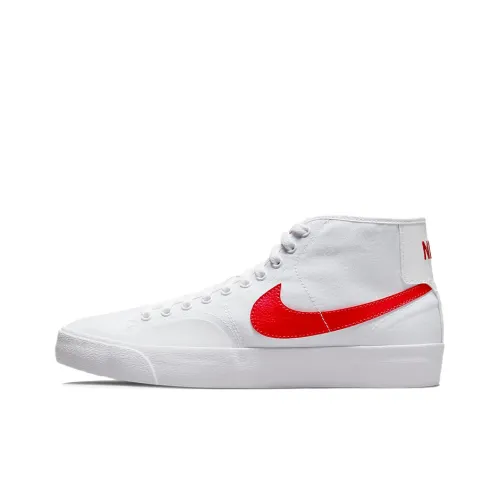 Nike Blazer Устойчивый к истиранию Противоскользящий MID Топ Скейтборд Кроссовки Унисекс Белый Красный