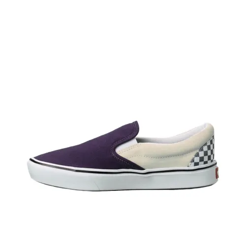 Vans Slip On Series Шахматный узор Comfycush Обувь Низкий Топ Скейтборд Кроссовки Унисекс Фиолетовый Белый