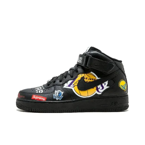 Supreme x NBA x Nike Air Force 1 Амортизация Износостойкий MID Скейтбординг Кроссовки Топ Унисекс Черный
