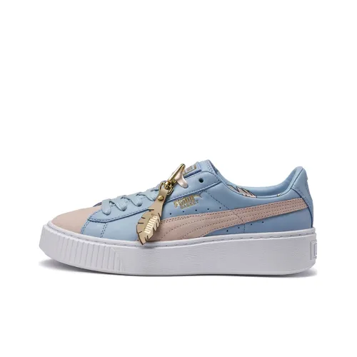 PUMA BASKET PLATFORM COACH Износостойкий и Легкий Низкий Топ Скейтборд Кроссовки Женские Белые Синие Коричневые