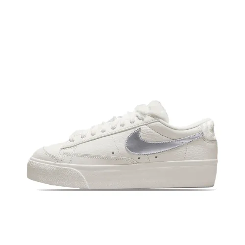 Nike Blazer Платформа Slip Resistant Abrasion Resistant Дышащий Низкий Топ Скейтборд Кроссовки Женские Белые Серебряные