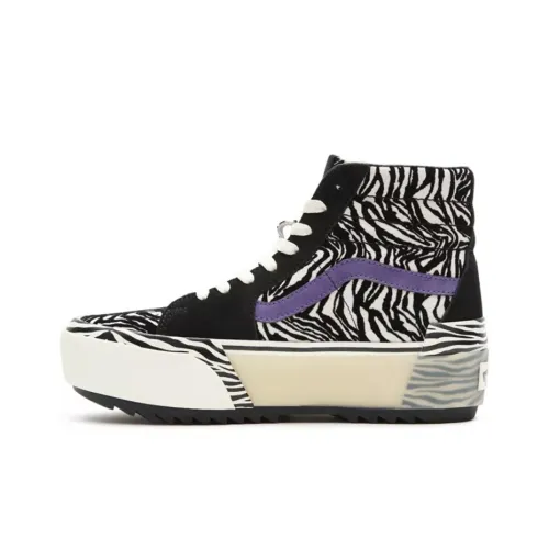 Vans Зебра SK8 HI Stacked Амортизация Износостойкие Высокие Кроссовки для скейтбординга Унисекс Черный Белый Зебра С принтом