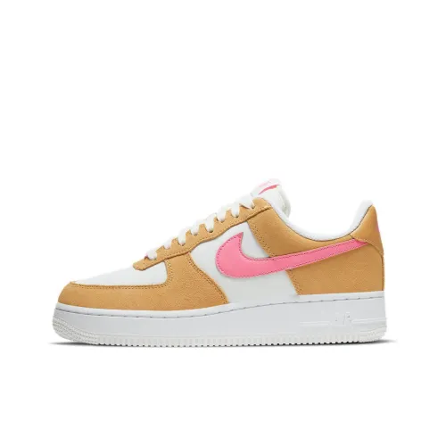 Nike Air FORCE 1 Покрытие Slip-Resistant Низкий Топ Скейтбординг Кроссовки Женские Желтый Розовый Белый