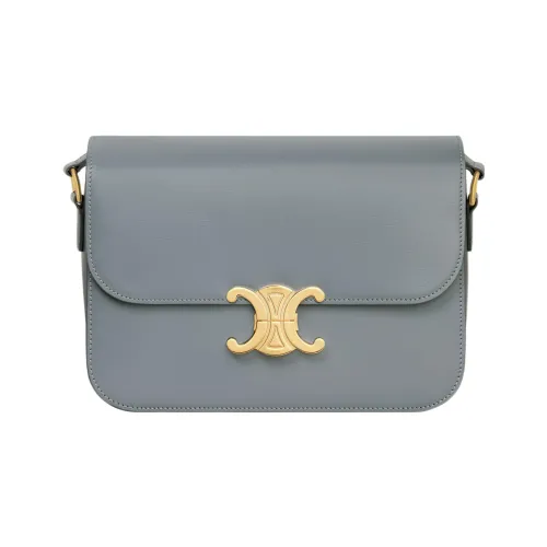 CELINE Triomphe Блестящая Телячья Кожа Плечевая Сумка Портативная Сумка через Плечо Женская Синие Серые