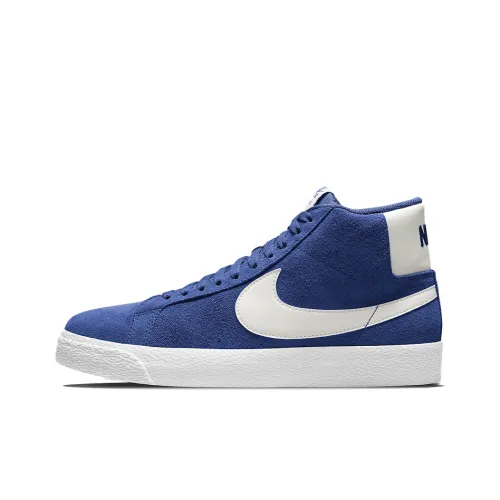 Nike SB Blazer SB Покрытие Slip-Resistant Abrasion-Resistant Легкий MID Скейтбординг Кроссовки Унисекс Синий Белый