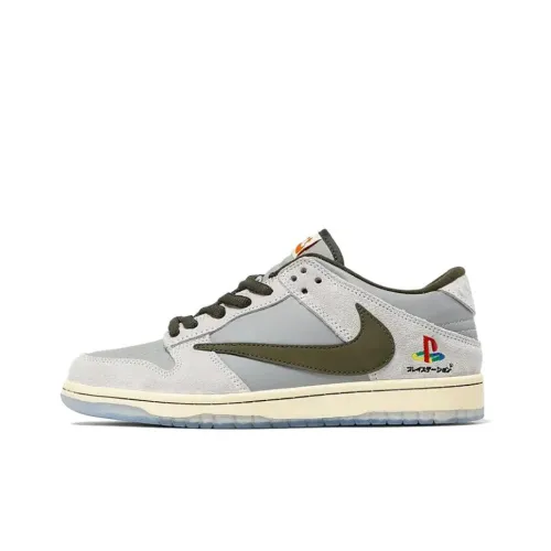 Travis Scott X PLAYSTATION x Nike Dunk Low Топ Скейтборд Кроссовки Мужские Серый Белый