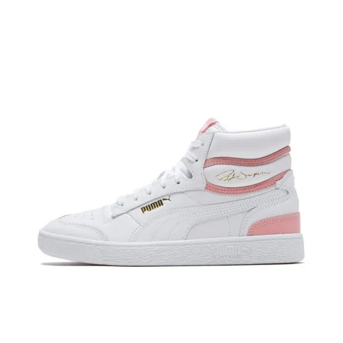 PUMA Ralph Sampson MID Покрытие Устойчивое к истиранию Легкий MID Топ Скейтборд Кроссовки Женские Розовые Белые
