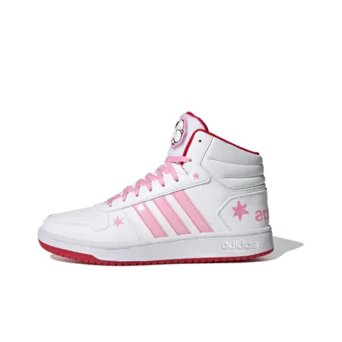 Adidas Neo Hoops 2,0 MID Противоскользящие Устойчивые к истиранию MID Топ Скейтборд Кроссовки Женские Белые Розовые