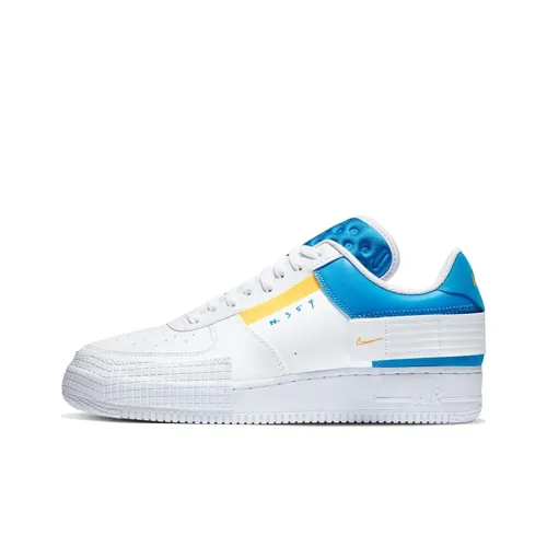 Nike Air FORCE 1 Тип Покрытие Противоскользящий Низкий Топ Скейтборд Кроссовки Унисекс Белый Синий Желтый