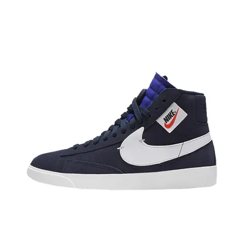 nike Blazer Slip-resistant Shock Absorbers MID Скейтбординг Топ Кроссовки Женские Черный Синий