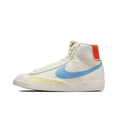 nike Blazer Износостойкий и Легкий MID Топ Скейтборд Кроссовки Мужские Бежевый Белый Синий Переработанный Материал