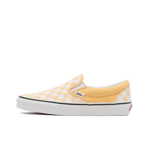VANS Slip-on Low Top Скейтборд Кроссовки Unisex Желтый Белый Шахматный Узор