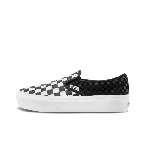 Vans Slip On Series Low Топ Скейтборд Кроссовки Унисекс Белый Черный Шахматный Узор
