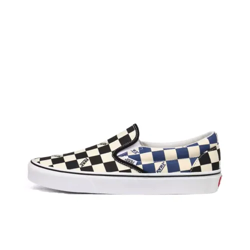 Vans CLASSIC Slip-On Big Check Classic Lightweight Low Skateboard Shoes Unisex White Blue Black
