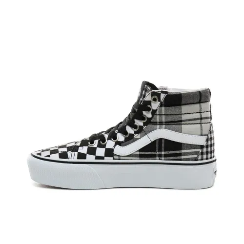 VANS SK8 Клетка Шахматный узор Платформа 2,0 Высокие Кроссовки для скейтбординга Унисекс Черный Белый