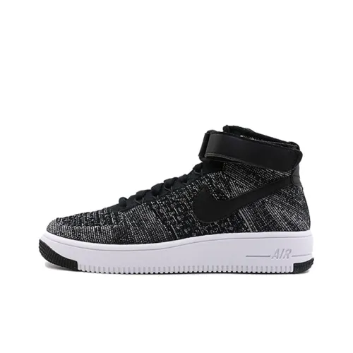 Nike Air Force 1 Flyknit Легкий Износостойкий и Противоскользящий MID Топ Скейтборд Кроссовки Мужские Черные