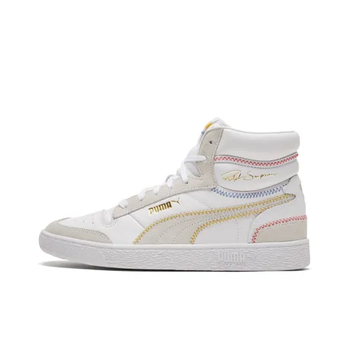 PUMA Ralph Sampson MID Стич Покрытие Устойчивое к истиранию Легкий MID Топ Скейтборд Кроссовки Унисекс Белый Серый Желтый