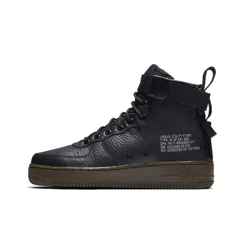Nike Air Force 1 Нескользящий Легкий MID Скейтбординг Топ Кроссовки Женские Черные
