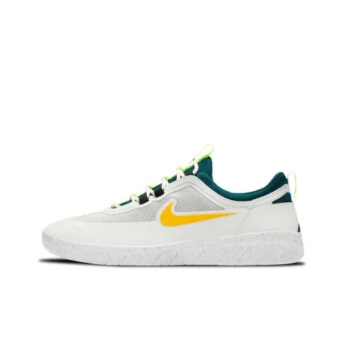 Nike SB Nyjah Free 2 Покрытие Slip-Resistant Низкий Топ Скейтборд Кроссовки Мужские Белый Желтый Зеленый