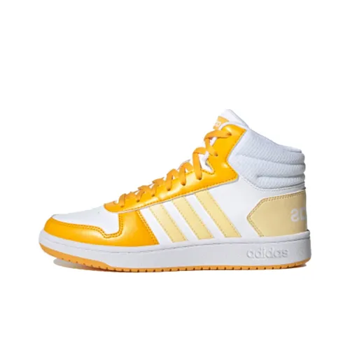 Adidas Neo Hoops 2,0 MID Slip-resistant Abrasion-resistant Breathable MID Skateboarding Shoes Women's White Yellow Adidas Neo Hoops 2,0 MID Противоскользящие Устойчивые к истиранию Дышащий MID Скейтбординг Кроссовки Женские Белый Желтый
