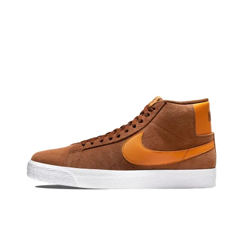 nike Blazer Дышащий Устойчивый к истиранию Противоскользящий MID Топ Скейтборд Кроссовки Мужской Коричневый Оранжевый