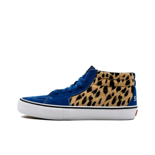 Supreme x Vans SK8 Velvet Leopard Royal MID Skateboard Shoes Unisex Blue Leopard Print