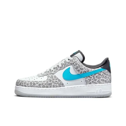 Nike Air FORCE 1 Леопард Slip-resistant Abrasion-resistant Легкий Low Top Скейтбординг Кроссовки Мужские Серый Белый Синий