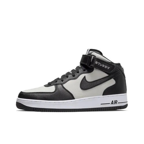 Stussy x Nike Air FORCE 1 07 MID SP MID Топ Скейтборд Кроссовки Унисекс Черный Белый