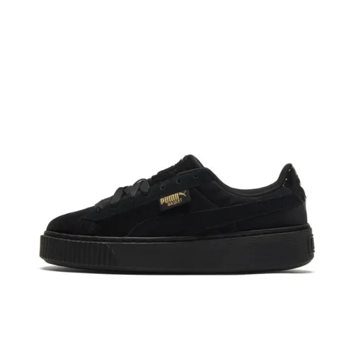 PUMA Платформа Бархат Легкий Низкий Топ Скейтборд Кроссовки Женские Черный Золото