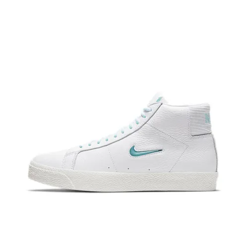 Nike Blazer Премиум Покрытие Slip-Resistant MID Топ Скейтборд Кроссовки Унисекс Белый Синий