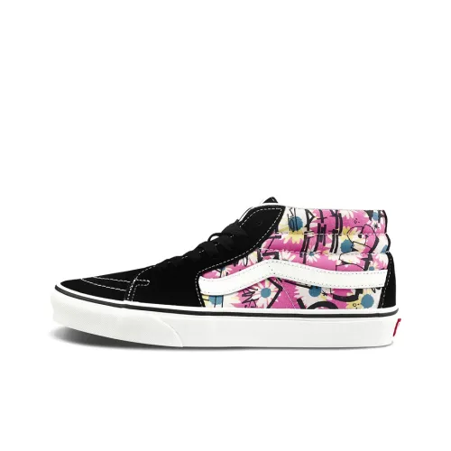 VANS SK8 Цветочный Граффити MID Топ Скейтборд Кроссовки Унисекс Черный Белый Фиолетовый